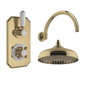 Delphi Windsor Brushed Brass Dual Concealed Shower Set with Large Drencher Head | Product Image