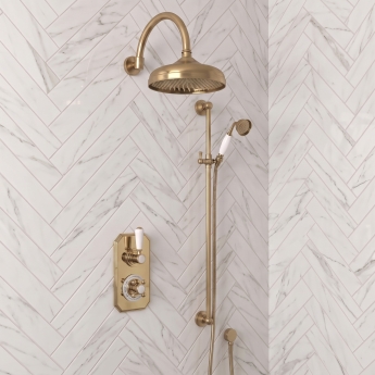 Delphi Windsor Brushed Brass Dual Concealed Shower Set with Large Drencher Head and Slide Rail Kit | Product Image