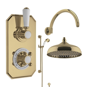 Delphi Windsor Brushed Brass Dual Concealed Shower Set with Large Drencher Head and Slide Rail Kit | Product Image