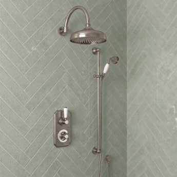 Delphi Windsor Brushed Pewter Dual Concealed Shower Set with Large Drencher Head and Slide Rail Kit | Product Image