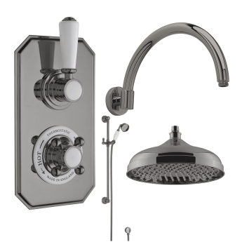 Delphi Windsor Brushed Pewter Dual Concealed Shower Set with Large Drencher Head and Slide Rail Kit | Product Image