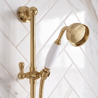 Delphi Windsor Brushed Brass Triple Concealed Shower Set with Large Drencher Head and Slide Rail Kit | Product Image