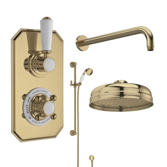 Delphi Windsor Brushed Brass Dual Concealed Shower Set with Fixed Head and Slide Rail Kit | Product Image
