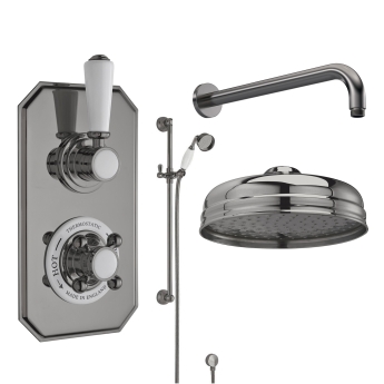 Delphi Windsor Brushed Pewter Dual Concealed Shower Set with Fixed Head and Slide Rail Kit | Product Image