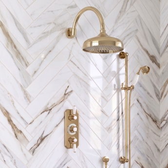 Delphi Windsor Brushed Brass Triple Concealed Shower Set with Large Drencher Head and Slide Rail Kit | Product Image