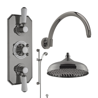 Delphi Windsor Brushed Pewter Triple Concealed Shower Set with Large Drencher Head and Slide Rail Kit | Product Image