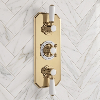 Delphi Windsor Brushed Brass Triple Concealed Shower Set with Large Drencher Head and Slide Rail Kit | Product Image