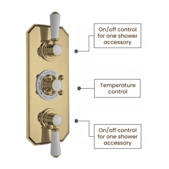 Delphi Windsor Brushed Brass Triple Concealed Shower Set with Large Drencher Head and Slide Rail Kit | Product Image