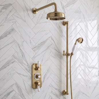 Delphi Windsor Brushed Brass Triple Concealed Shower Set with Fixed Head and Slide Rail Kit | Product Image