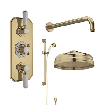 Delphi Windsor Brushed Brass Triple Concealed Shower Set with Fixed Head and Slide Rail Kit | Product Image