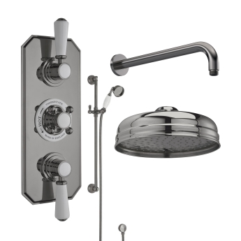 Delphi Windsor Brushed Pewter Triple Concealed Shower Set with Fixed Head and Slide Rail Kit | Product Image