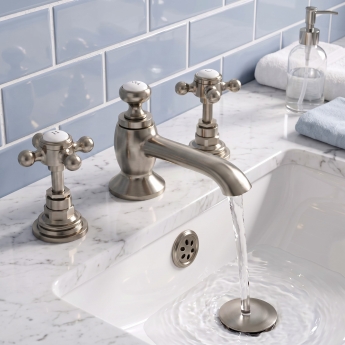 Delphi Windsor Crosshead Brushed Pewter 3-Hole Basin Mixer Tap (inc Pop-Up Waste) | Product Image