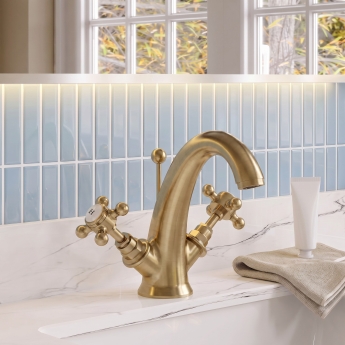 Delphi Windsor Crosshead Brushed Brass Mono Basin Mixer Tap (inc Pop-Up Waste) | Product Image
