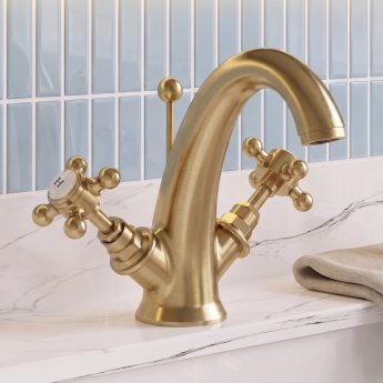 Delphi Windsor Crosshead Brushed Brass Mono Basin Mixer Tap (inc Pop-Up Waste) | Product Image
