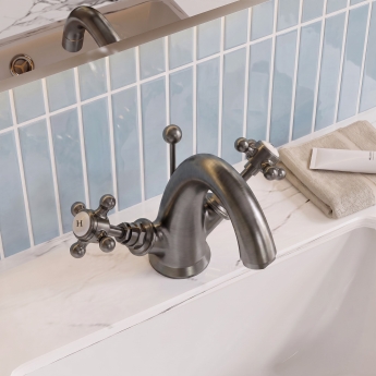 Delphi Windsor Crosshead Brushed Pewter Mono Basin Mixer Tap (inc Pop-Up Waste) | Product Image