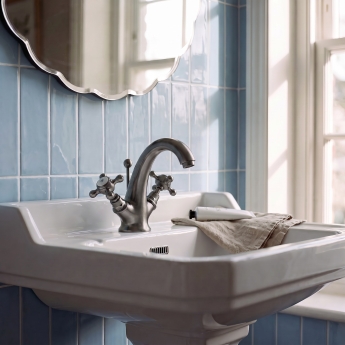Delphi Windsor Crosshead Brushed Pewter Mono Basin Mixer Tap (inc Pop-Up Waste) | Product Image
