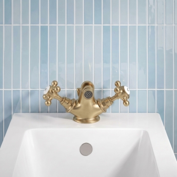 Delphi Windsor Crosshead Brushed Brass Bidet Mixer Tap (inc Waste) | Product Image