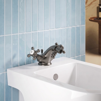 Delphi Windsor Crosshead Brushed Pewter Bidet Mixer Tap (inc Waste) | Product Image