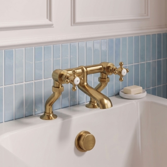 Delphi Windsor Crosshead Brushed Brass Pillar Mounted Bath Filler Tap | Product Image