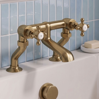 Delphi Windsor Crosshead Brushed Brass Pillar Mounted Bath Filler Tap | Product Image