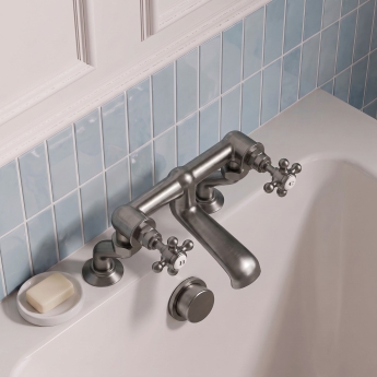 Delphi Windsor Crosshead Brushed Pewter Bath Filler Tap Pillar Mounted | Product Image