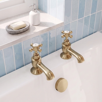 Delphi Windsor Crosshead Brushed Brass Bath Hot and Cold Taps Pair | Product Image