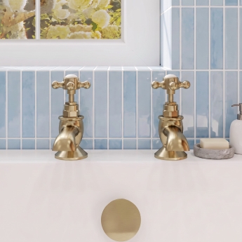 Delphi Windsor Crosshead Brushed Brass Bath Hot and Cold Taps Pair | Product Image