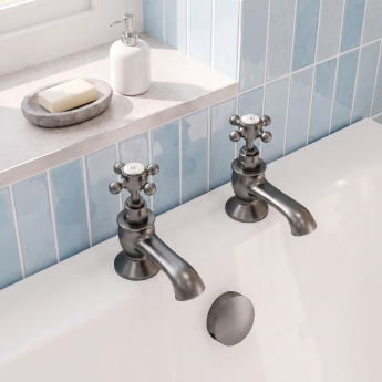 Delphi Windsor Crosshead Brushed Pewter Bath Hot and Cold Taps Pair | Product Image