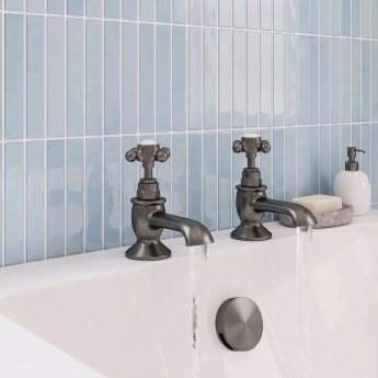Delphi Windsor Crosshead Brushed Pewter Bath Hot and Cold Taps Pair | Product Image