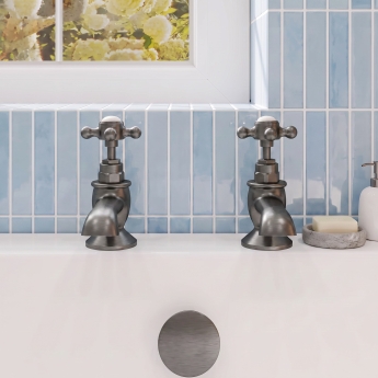 Delphi Windsor Crosshead Brushed Pewter Bath Hot and Cold Taps Pair | Product Image