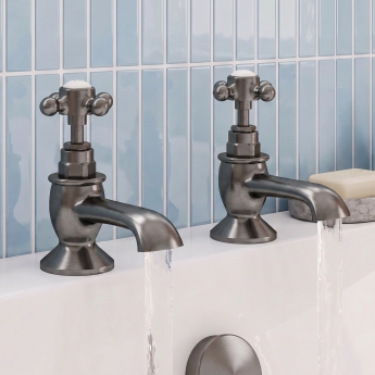 Delphi Windsor Crosshead Brushed Pewter Bath Hot and Cold Taps Pair | Product Image