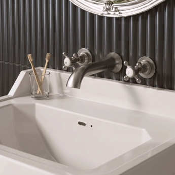 Delphi Windsor Crosshead Brushed Pewter 3-Hole Wall Mounted Basin Mixer Tap | Product Image