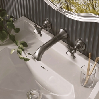 Delphi Windsor Crosshead Brushed Pewter 3-Hole Wall Mounted Basin Mixer Tap | Product Image