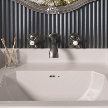 Delphi Windsor Crosshead Brushed Pewter 3-Hole Wall Mounted Basin Mixer Tap | Product Image