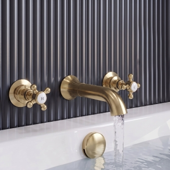 Delphi Windsor Crosshead Brushed Brass 3-Hole Wall Mounted Bath Filler Tap | Product Image