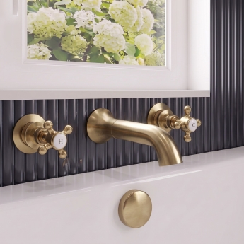 Delphi Windsor Crosshead Brushed Brass 3-Hole Wall Mounted Bath Filler Tap | Product Image