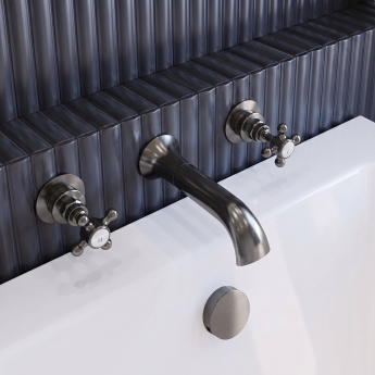 Delphi Windsor Crosshead Brushed Pewter 3-Hole Wall Mounted Bath Filler Tap | Product Image