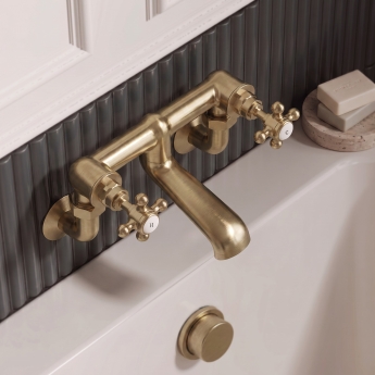 Delphi Windsor Crosshead Brushed Brass Wall Mounted Bath Filler Tap | Product Image