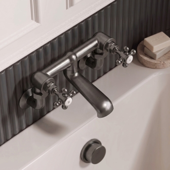 Delphi Windsor Crosshead Brushed Pewter Wall Mounted Bath Filler Tap | Product Image