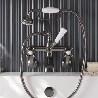 Delphi Windsor Crosshead Brushed Pewter Wall Mounted Bath Shower Mixer Tap | Product Image