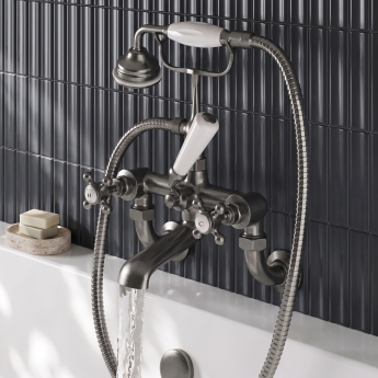 Delphi Windsor Crosshead Brushed Pewter Wall Mounted Bath Shower Mixer Tap | Product Image