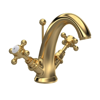 Delphi Windsor Crosshead Brushed Brass Mono Basin Mixer Tap (inc Pop-Up Waste) | Product Image