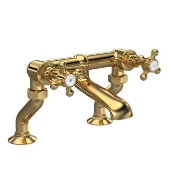 Delphi Windsor Crosshead Brushed Brass Pillar Mounted Bath Filler Tap | Product Image