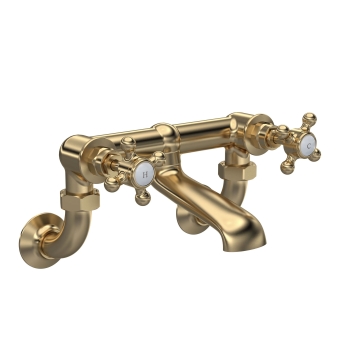 Delphi Windsor Crosshead Brushed Brass Wall Mounted Bath Filler Tap | Product Image