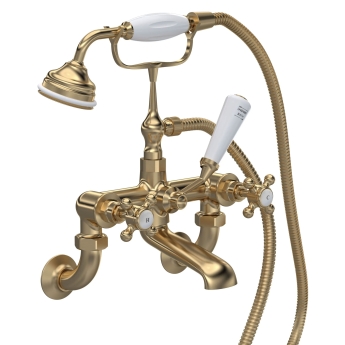 Delphi Windsor Crosshead Brushed Brass Wall Mounted Bath Shower Mixer Tap | Product Image