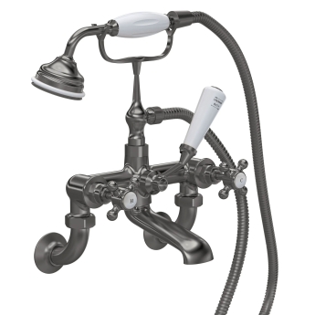 Delphi Windsor Crosshead Brushed Pewter Wall Mounted Bath Shower Mixer Tap | Product Image