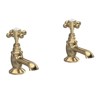 Delphi Windsor Crosshead Brushed Brass Basin Taps Pair | Product Image