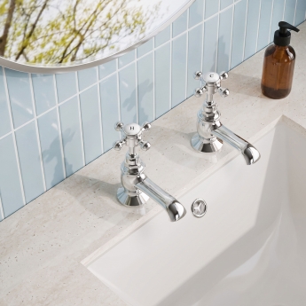 Delphi Windsor Crosshead Chrome Basin Hot and Cold Taps Pair | Product Image