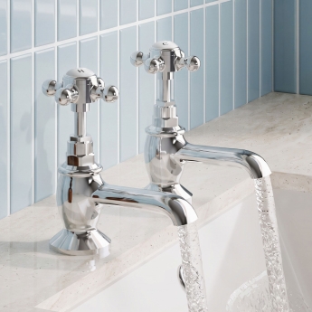 Delphi Windsor Crosshead Chrome Basin Hot and Cold Taps Pair | Product Image