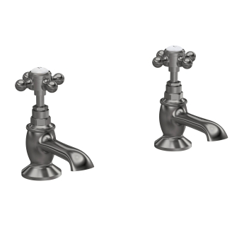 Delphi Windsor Crosshead Brushed Pewter Basin Hot and Cold Taps Pair | Product Image